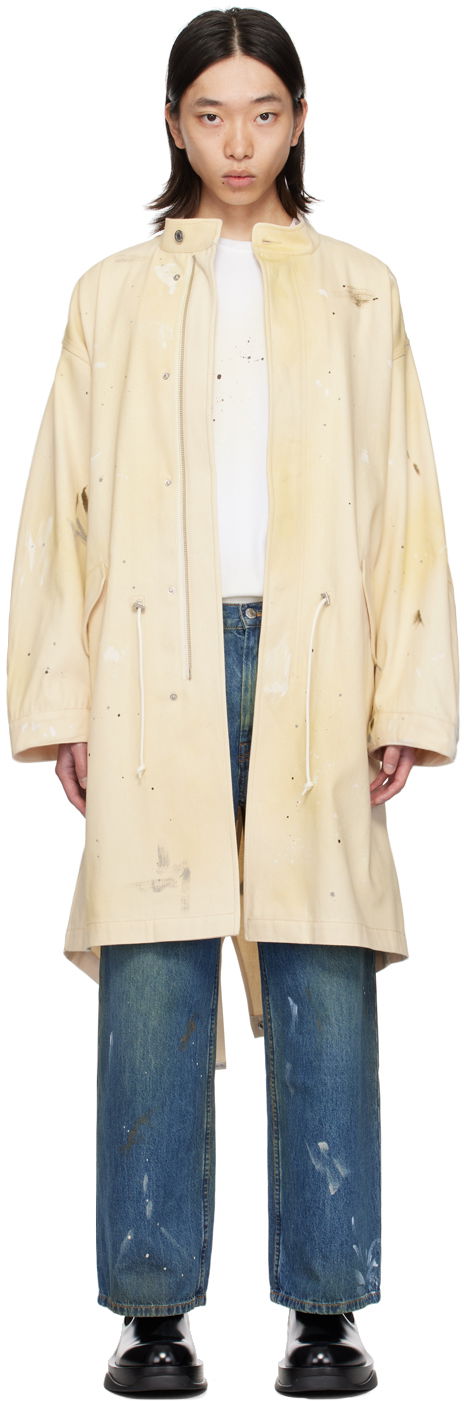Dežni plašč Helmut Lang Painted Denim Long Coat Bež | O05DM499