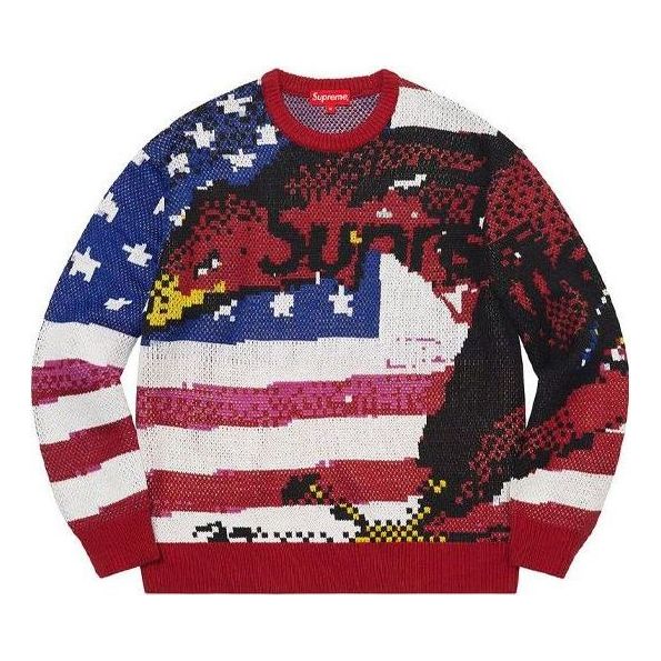 Pleteni pulover Supreme Designer Knitted Flag Sweater Rdeča | SUP-SS21-518