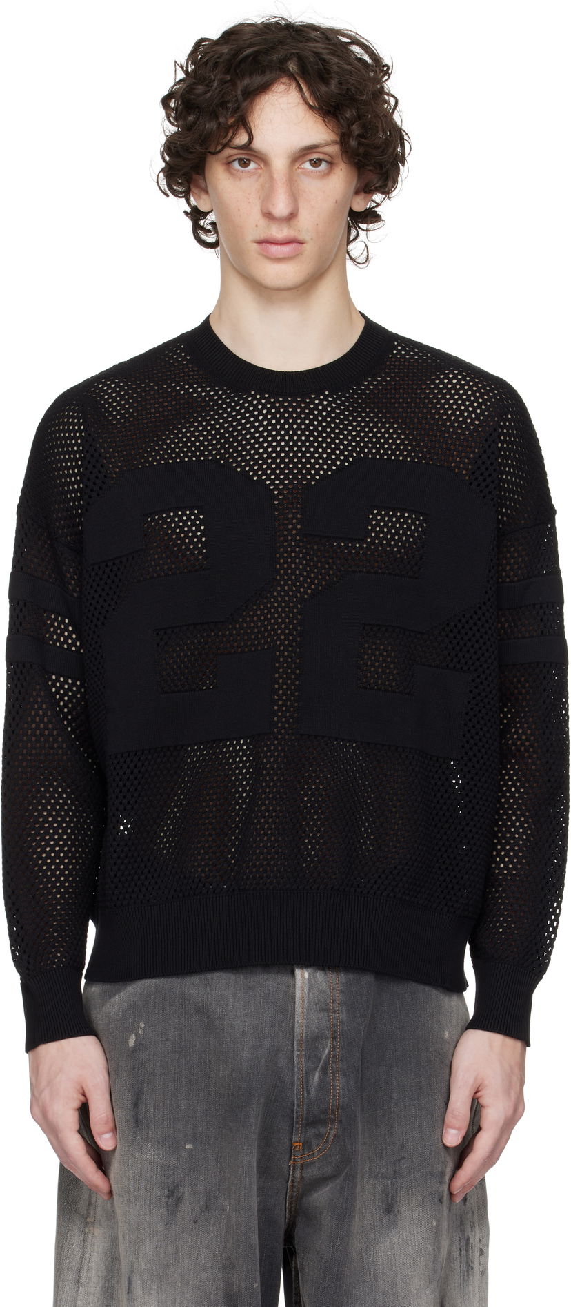 Pleteni pulover AMIRI AMIRI '22' Mesh Crewneck Sweater Črna | AMKNCW1040