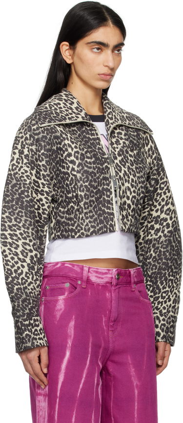 Bomber jakna GANNI Ganni Leopard Print Curve Sleeve Cropped Jacket Bež | W0235, 1