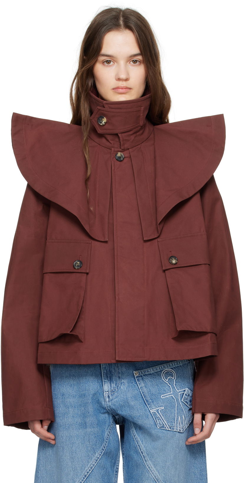 Jakna JW Anderson JW Anderson Oversized Collar Trench Jacket Rjava | JK0366-PG1683