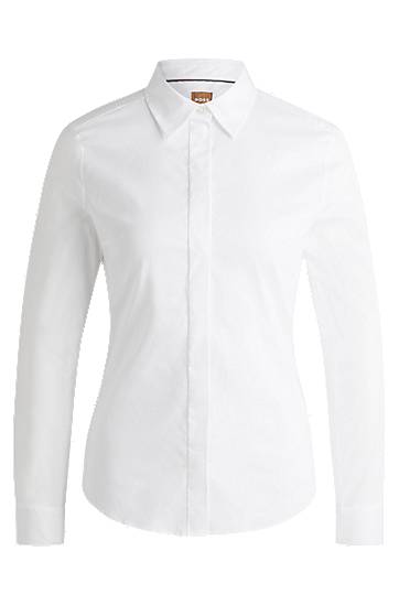 Srajce BOSS Slim-Fit Cotton-Blend Poplin Blouse Bela | 50490772