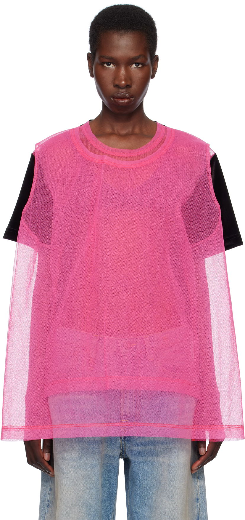 Majica brez rokavov Comme des Garçons Homme Plus Jersey & Nylon Tulle T-Shirt Roza | PO-T028-051