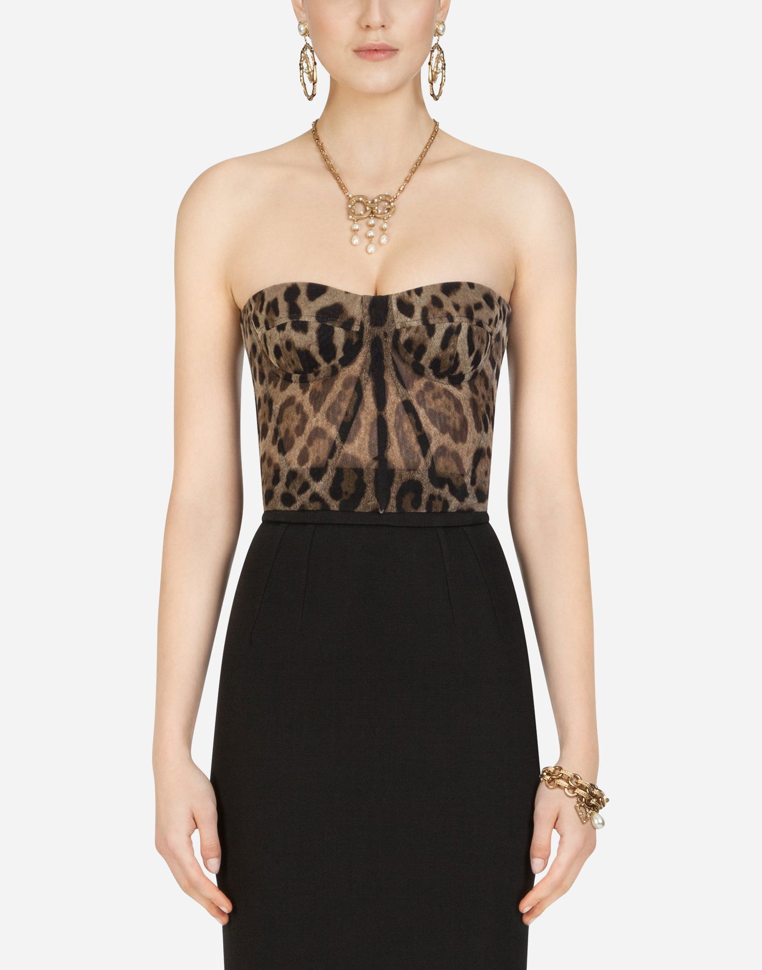 Krop-top Dolce & Gabbana Leopard-print Tulle Bustier Večbarvna | F73V4TFSEGZHY13M, 1