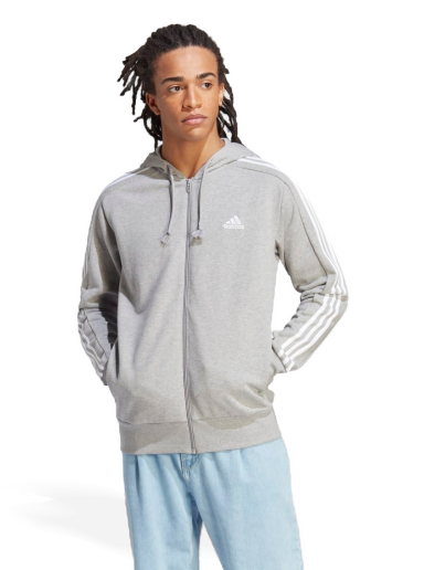 Pulover adidas Performance Essentials French Terry 3-Stripes Full-Zip Hoodie Siva | IC9833