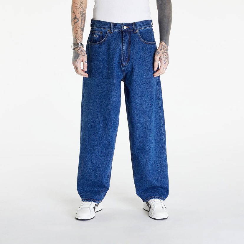 Hlače OBEY Bigwig Baggy Denim Stone Wash Indigo Modra | 142010087-STN
