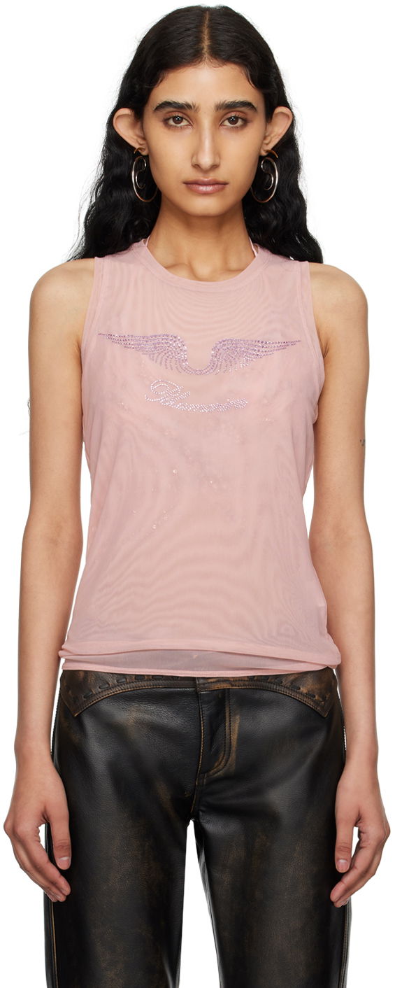 Majica brez rokavov Blumarine Crystal Embellished Sheer Tank Top Roza | P444T030A, 0