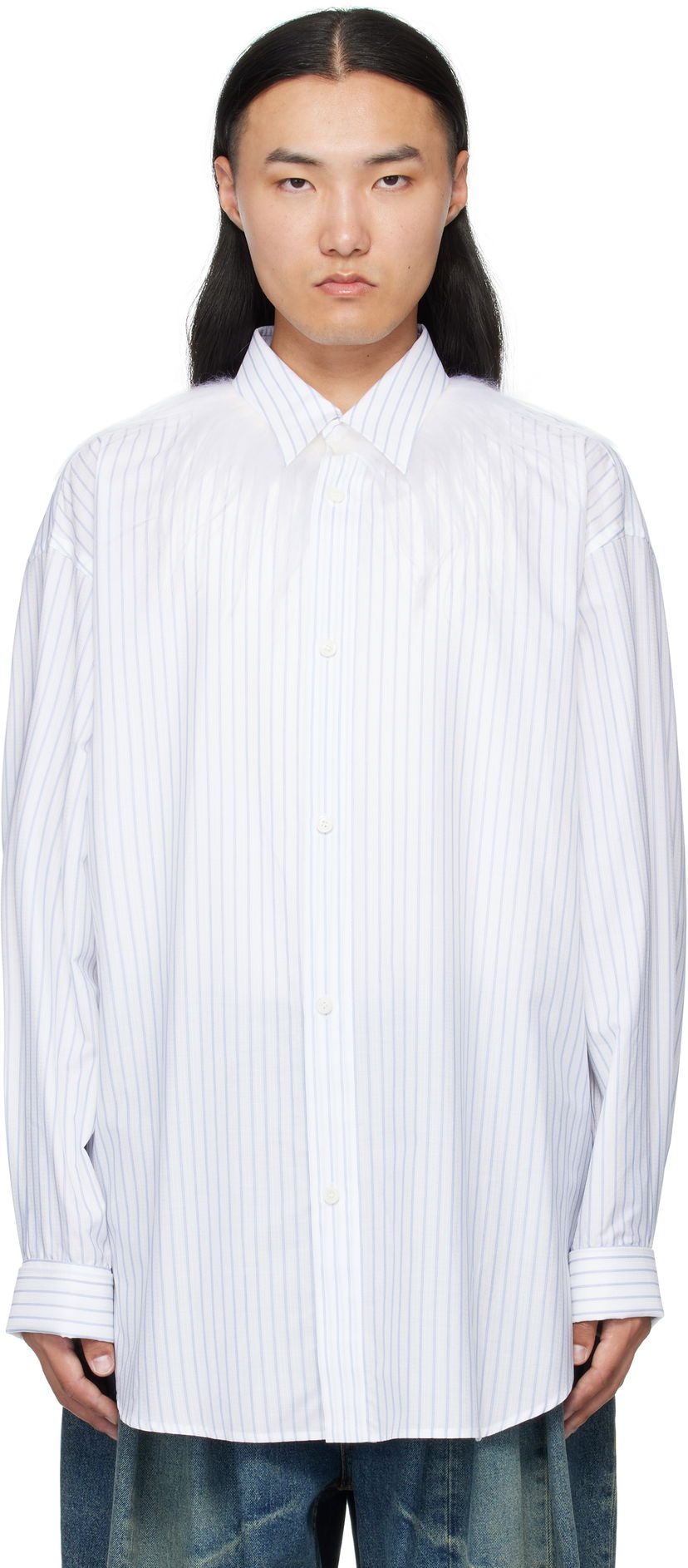 Srajce HED MAYNER Hed Mayner Kidassia Striped Collared Shirt Bela | HMMB60001P-HB049