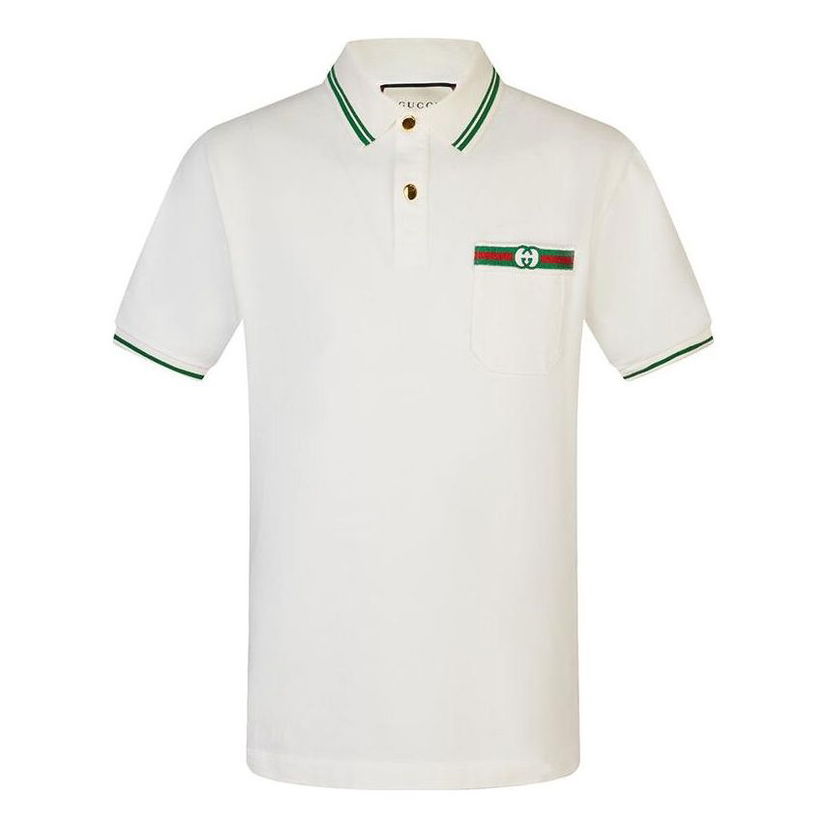 Polo majica Gucci Embellished Webbing And Interlocking GG Cotton Polo Shirt Bela | 628339-XJCQR-9061