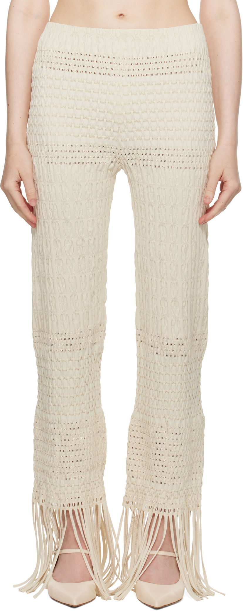 Hlače Nanushka Nanushka Miciel Fringe Knit Trousers Bež | NW25SSPA27105