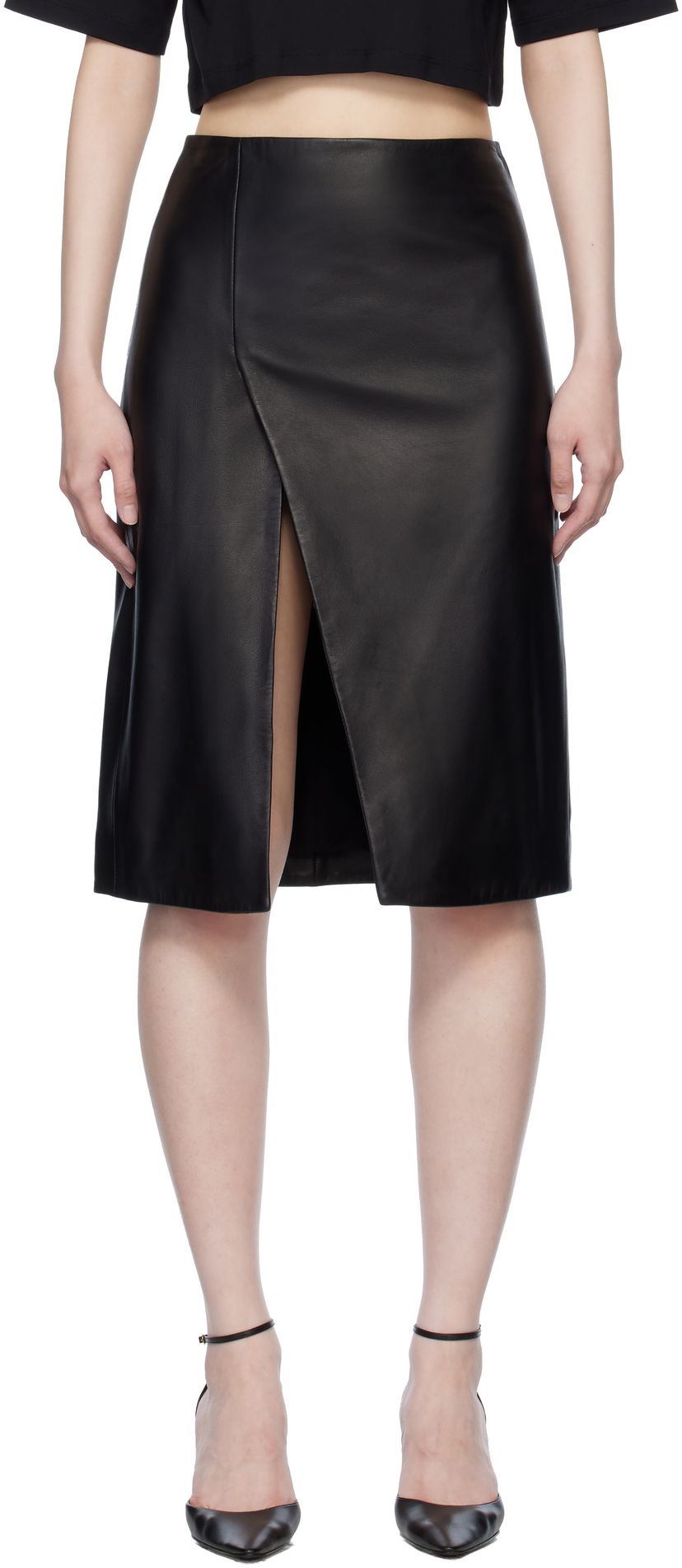 Krila Loulou de Saison Loulou de Saison Ekare Leather Midi Skirt Črna | EKARE