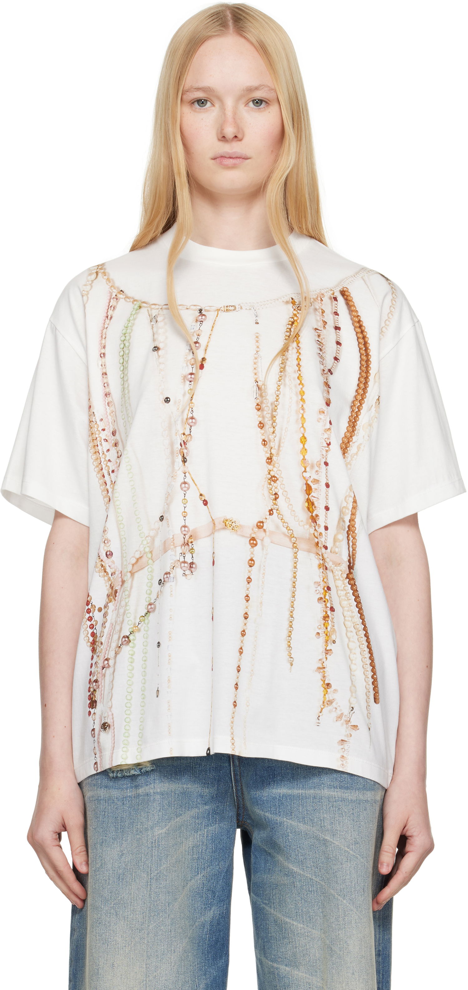 Majica Maison Margiela MM6 Maison Margiela Jersey T-Shirt with Beaded Graphic Bela | S62GD0201 M20113, 0