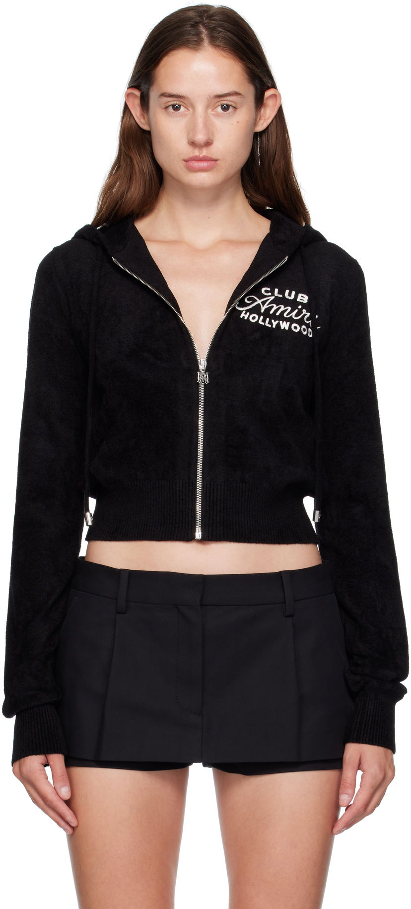 Pulover AMIRI AMIRI 'Club AMIRI' Cropped Zip-Up Hoodie Črna | AWKNHD1010