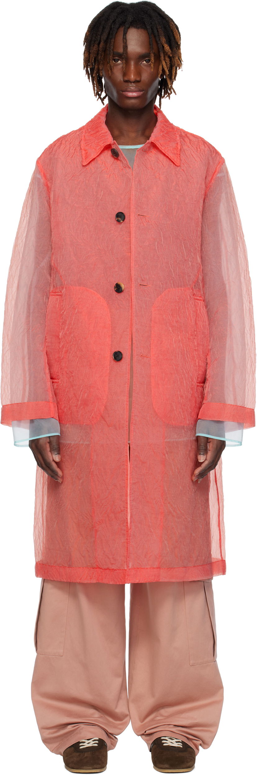 Dežni plašč Dries Van Noten Dries Van Noten Crinkled Organza Coat Rdeča | 251-020211-1277