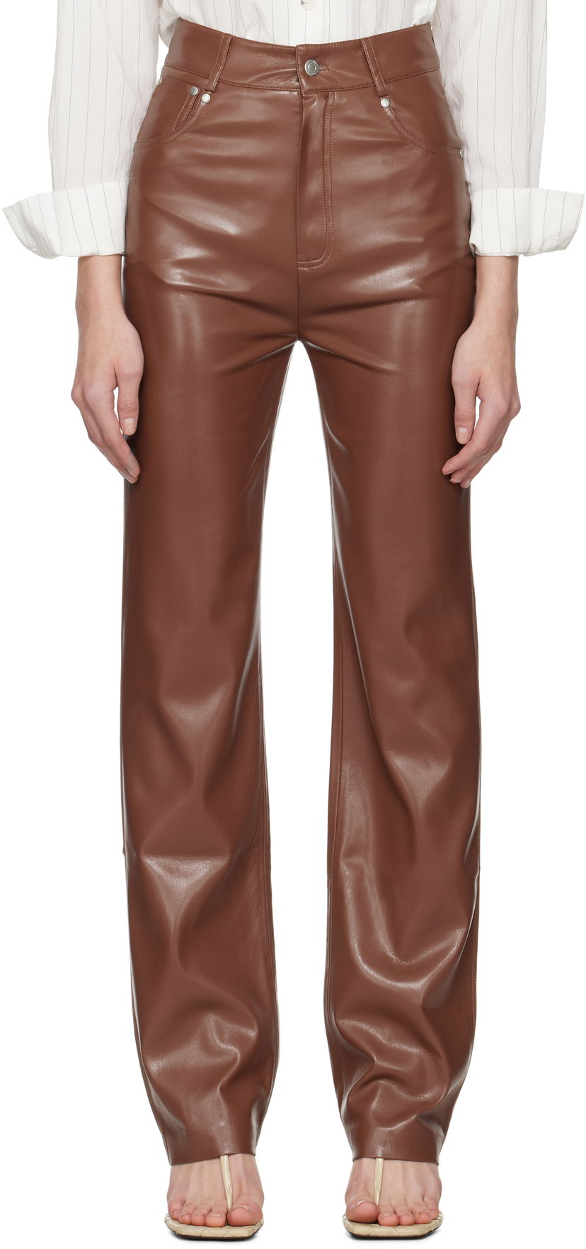 Hlače Nanushka Nanushka Jacoba Vegan Leather Pants Rjava | NW25SSPA21775