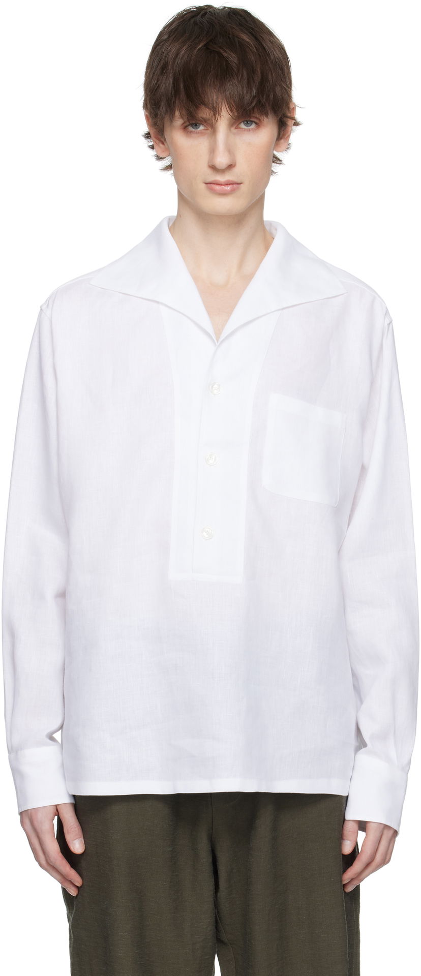 Srajce Dolce & Gabbana Dolce&Gabbana Three-Button Long-Sleeved Linen Shirt Bela | G5ND3TFU4JB