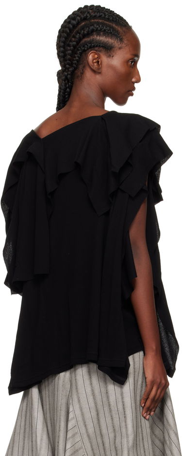 Majica Yohji Yamamoto YOHJI YAMAMOTO High Twisted Crepe & Interlock Draped T-shirt Črna | FP-T38-082, 2