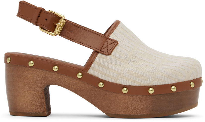 Oblačila Moschino Moschino Allover Logo Canvas Platform Clogs Bela | MN10097Z1I 106 10A