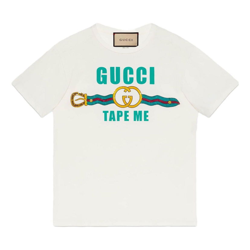 Majica Gucci Jersey Tee with Belt Graphic Bela | 717422-XJFM6-9088