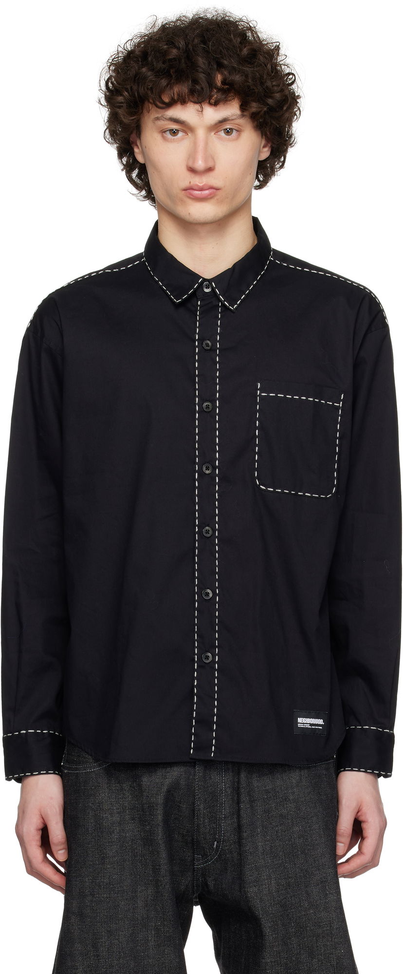 Srajce Neighborhood Neighborhood Hand Stitching Long Sleeve Shirt Črna | 251AQNH-SHM08