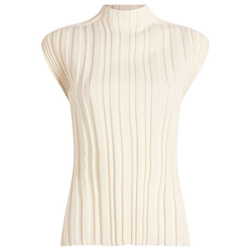 Majice in brezrokavniki Pleats Please Issey Miyake Issey Miyake Pleats Please Rib Knit Short Sleeve Top Bela | PP56KK851-02