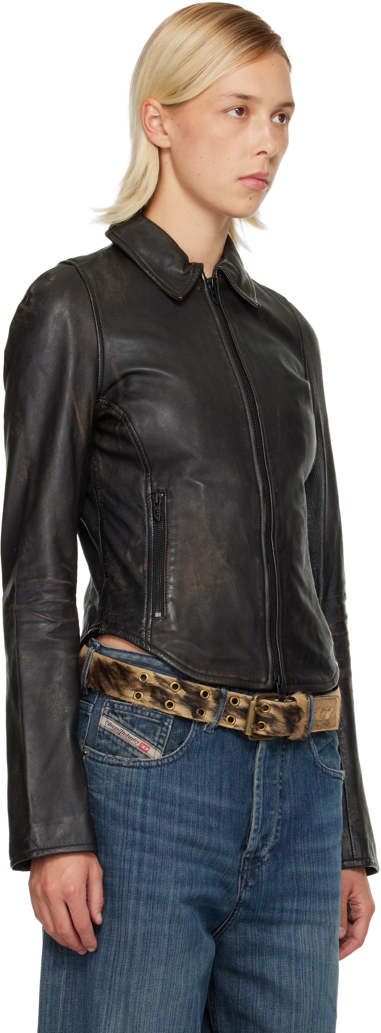 Jakna Diesel L-Egrad Distressed Leather Jacket Črna | A19596 0ILBS, 1