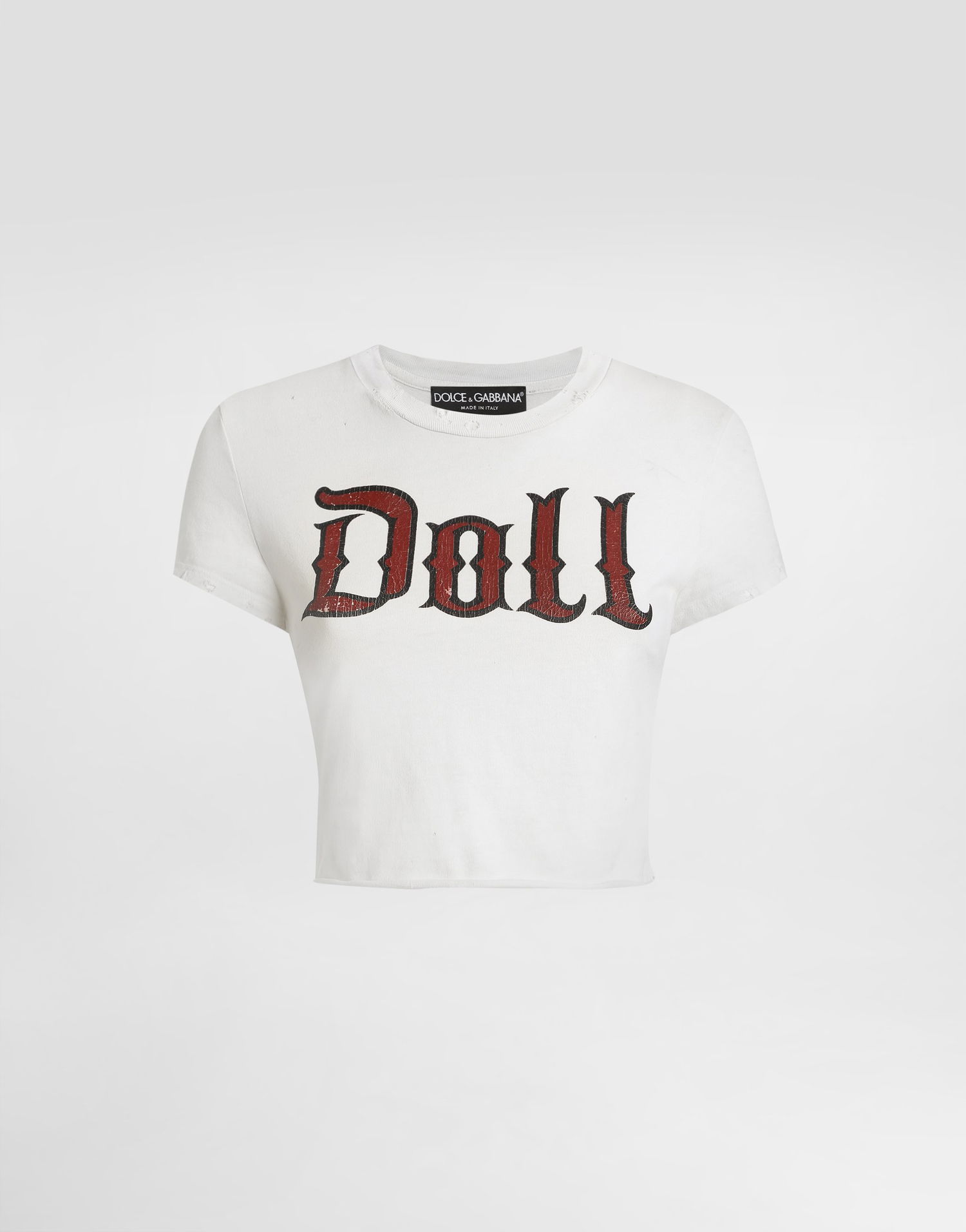 Krop-top Dolce & Gabbana Dolce & Gabbana Doll Print Cropped Jersey T-Shirt Bela | F8V95TGDDGSS9000, 0