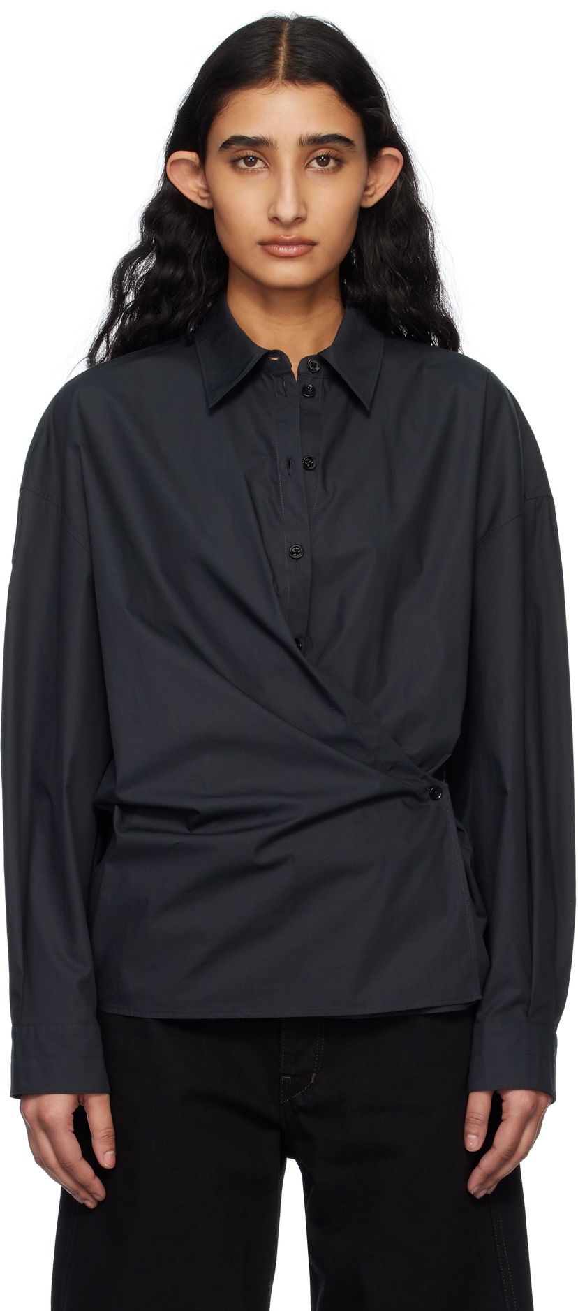 Srajce LEMAIRE Lemaire Straight Collar Twisted Shirt Mornarica | SH1141 LF588