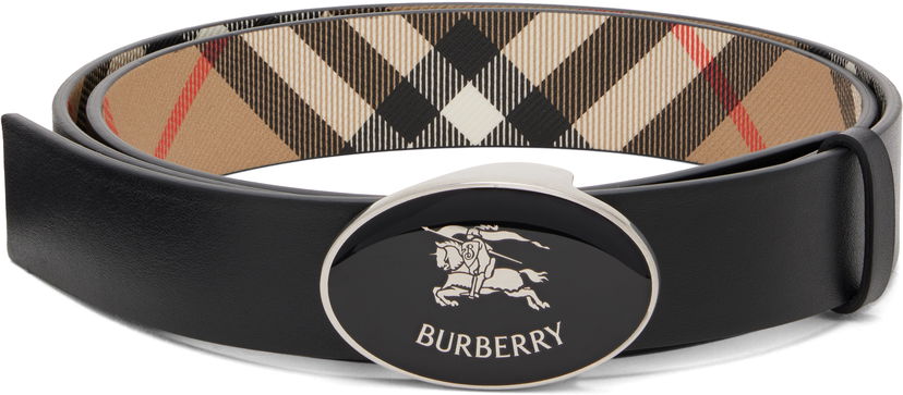 Pasovi Burberry Reversible Check Oval Knight Stamp Belt by Burberry Črna | 8112214