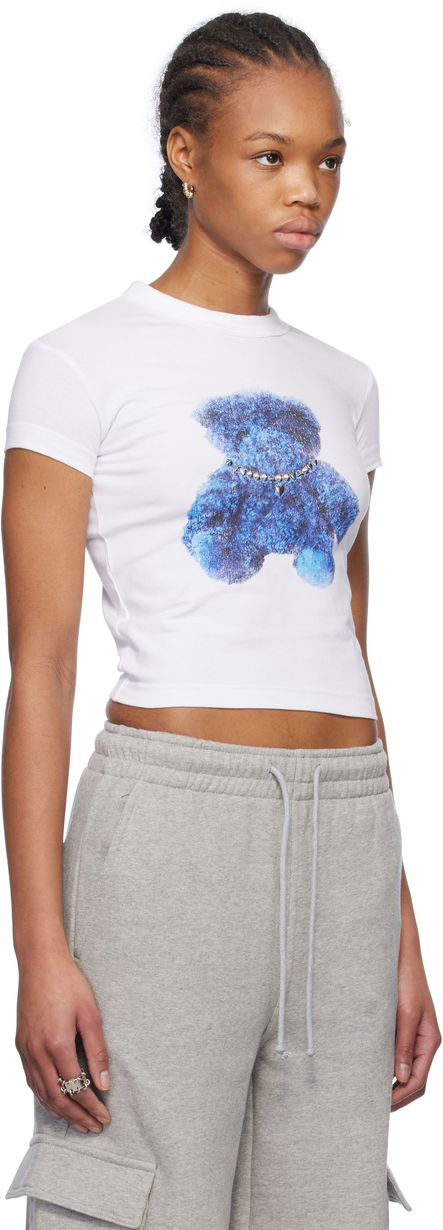 Krop-top We11done We11done Studded Bear Cropped T-Shirt Bela | WD-TT0-25-754-W-WH, 1