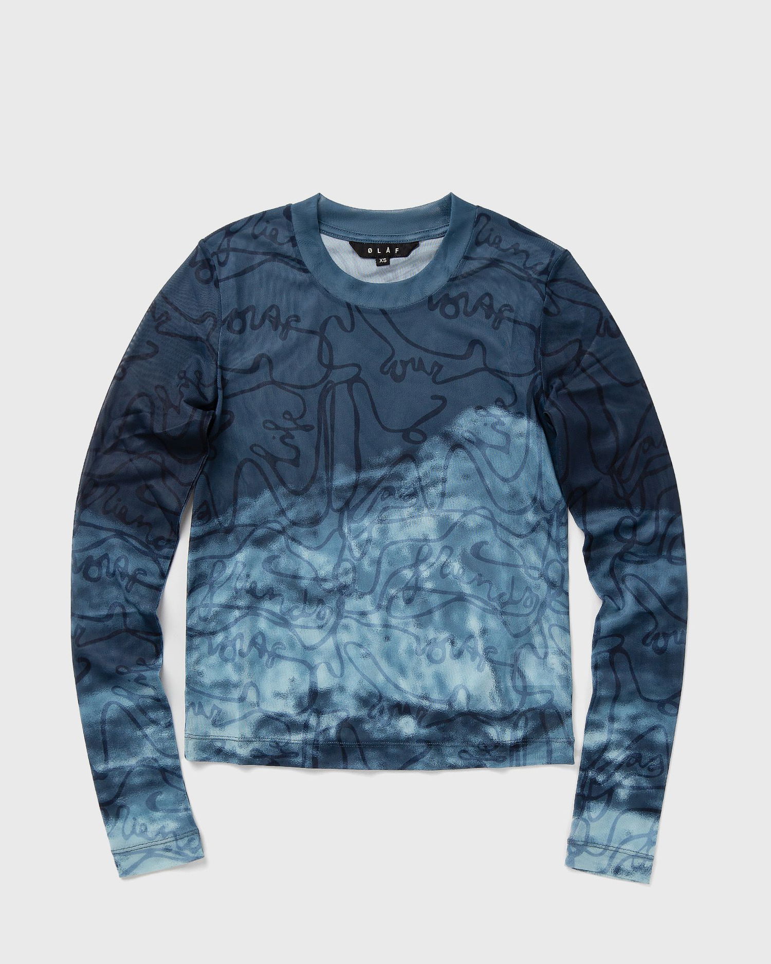 Krop-top ØLÅF Olaf Script AOP Mesh Long Sleeve Top Modra | W190104, 0