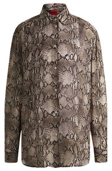 Srajce BOSS Oversized Python-Print Crepe de Chine Blouse Rjava | 50539779, 0