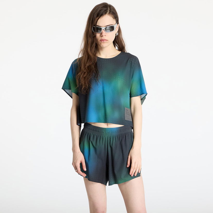 Krop-top Y-3 Y-3 Allover Print Running Short Sleeve T-Shirt Modra | JM3350
