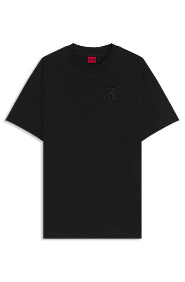 Majica BOSS Relaxed-Fit Cotton Jersey T-Shirt with Embroidered Monogram Črna | 50550901