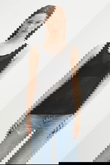 Majica brez rokavov Anine Bing eugene Sheer Ribbed Tank Top Črna | A.08.11256, 0