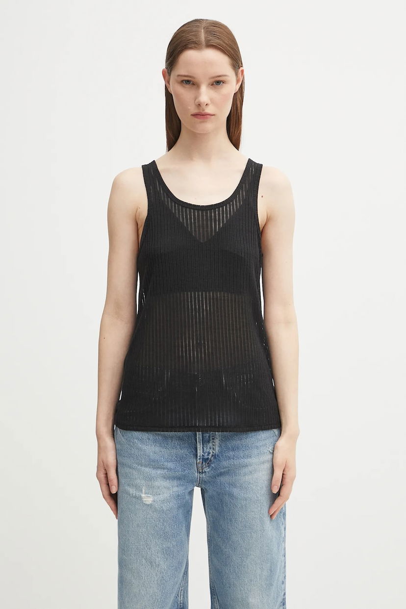 Majica brez rokavov Anine Bing eugene Sheer Ribbed Tank Top Črna | A.08.11256