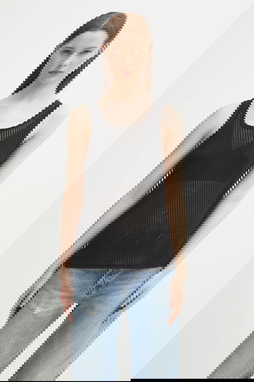 Majica brez rokavov Anine Bing eugene Sheer Ribbed Tank Top Črna | A.08.11256, 0
