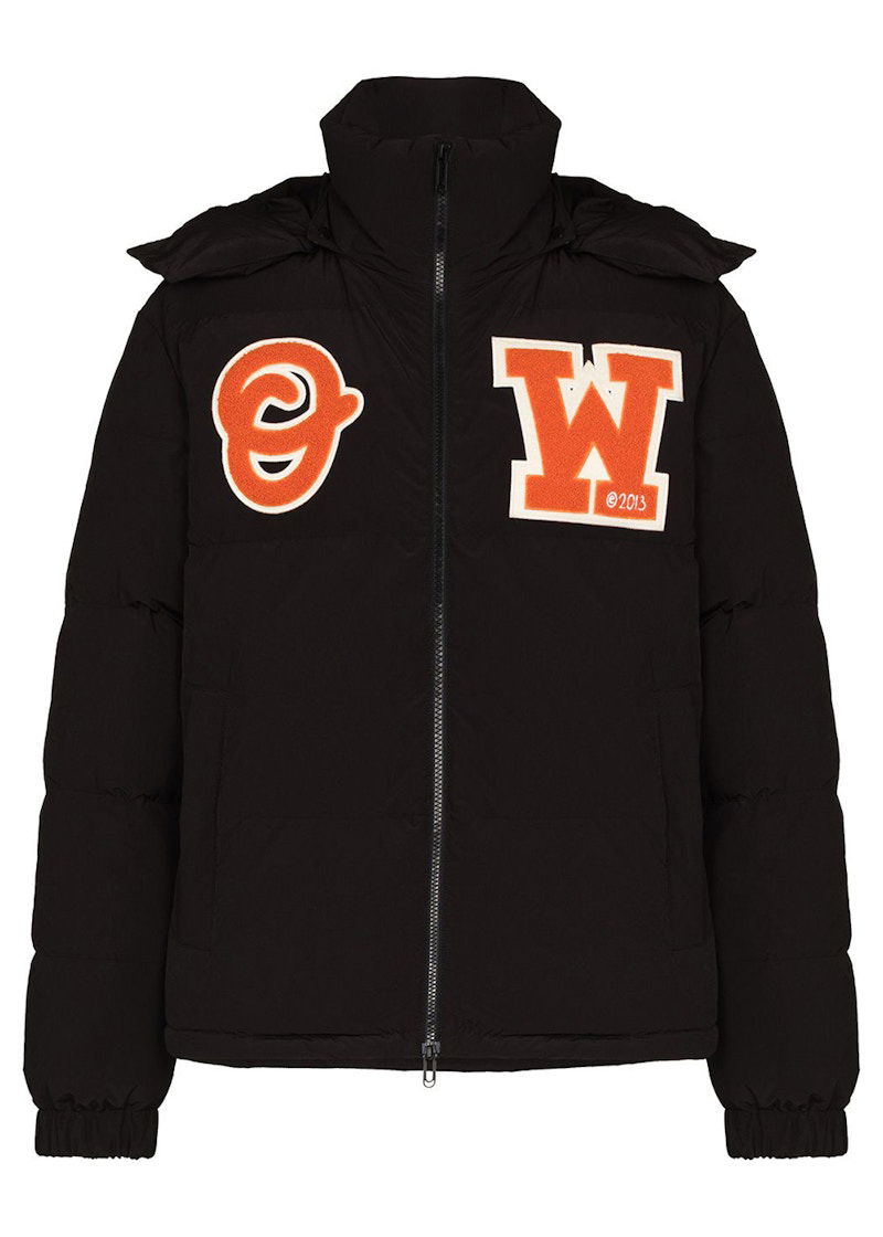 Puhovka Off-White Logo Patch Puffer Jacket Black/Orange Črna | OMED040C99FAB0011020
