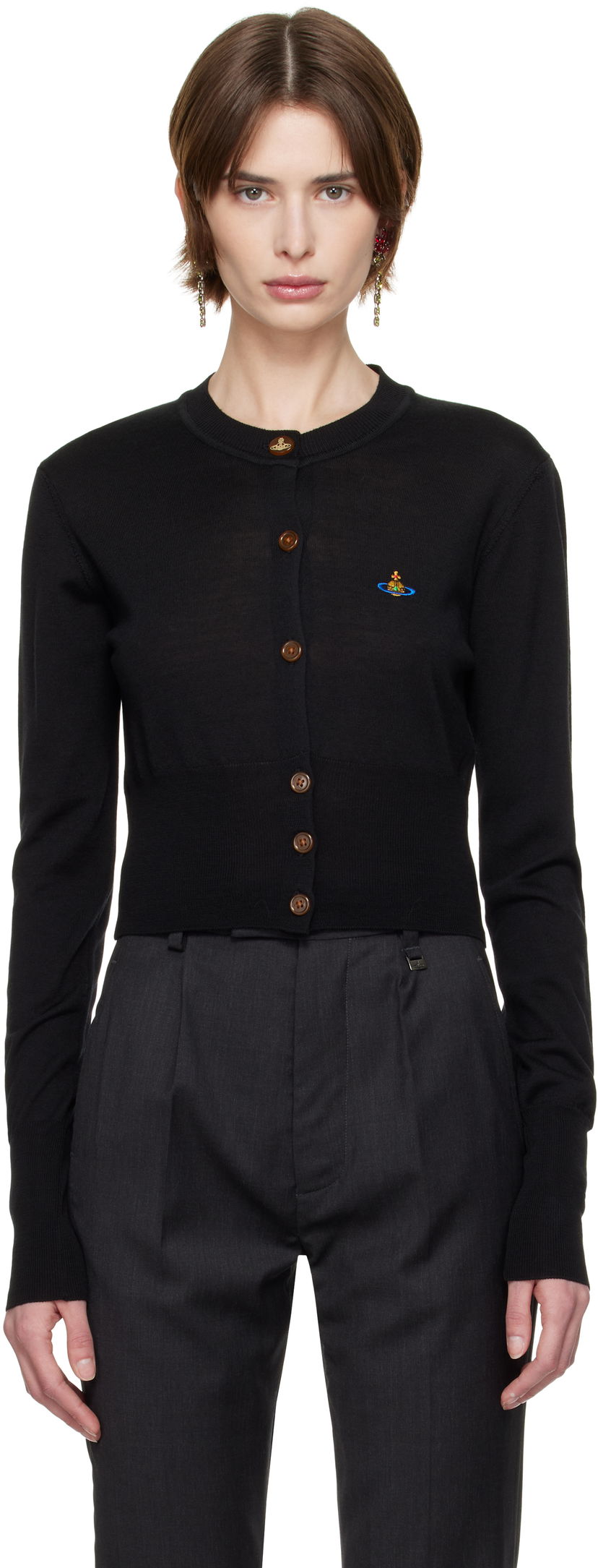 Pleteni pulover Vivienne Westwood Vivienne Westwood Bea Cropped Cardigan Črna | 1803002U-Y001A-