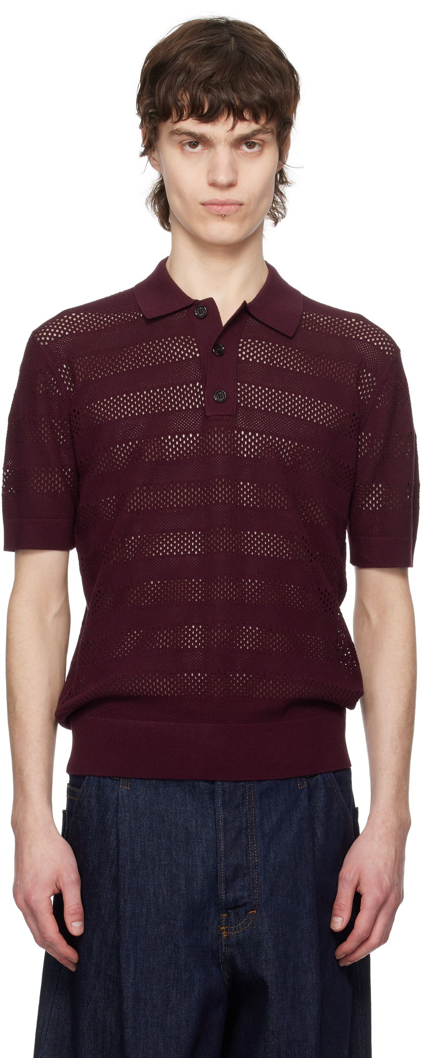 Polo majica Dries Van Noten Dries Van Noten Open-Knit Polo Bordo | 251-021213-1701
