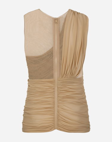 Majica brez rokavov Dolce & Gabbana Stretch Tulle T-shirt With Draping Bež | G8RW3TG7M7SS9000, 1