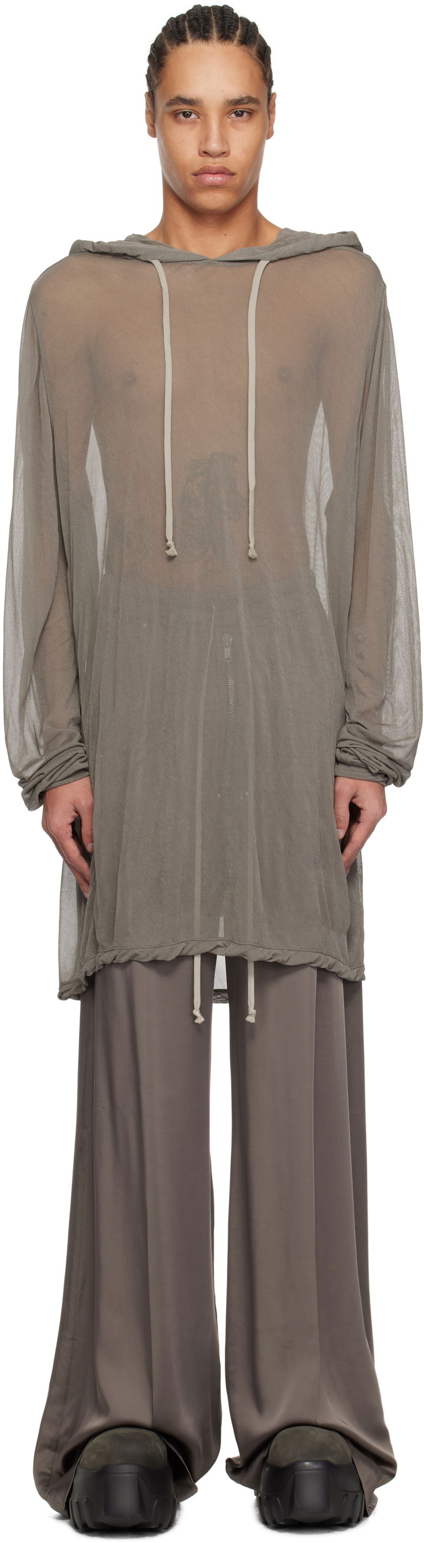 Pleteni pulover Rick Owens Rick Owens Hollywood Viscose Crepe Jersey Hoodie Siva | RR01E5285 JCR