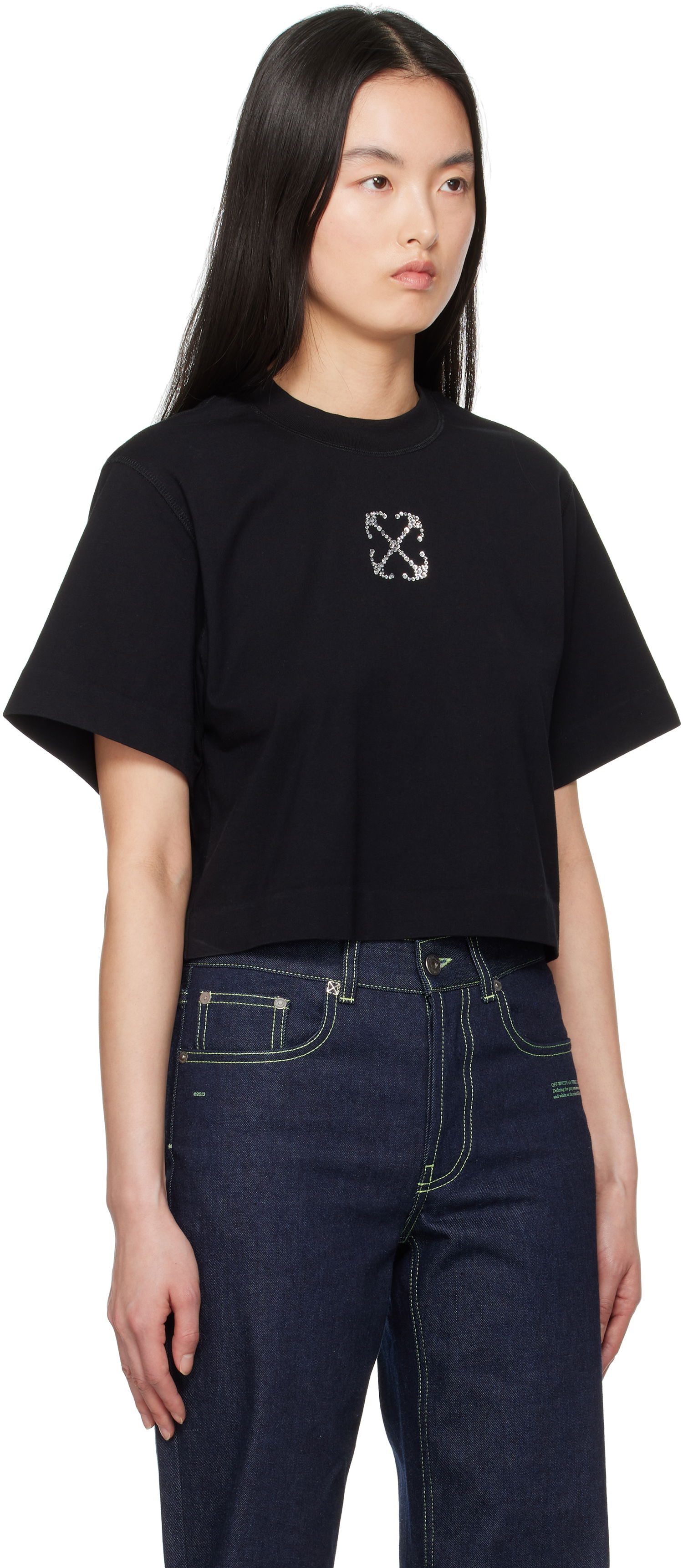 Krop-top Off-White Off-White Jewel Mini Arrow Crop T-Shirt Črna | OWAA090S25JER0021072, 1