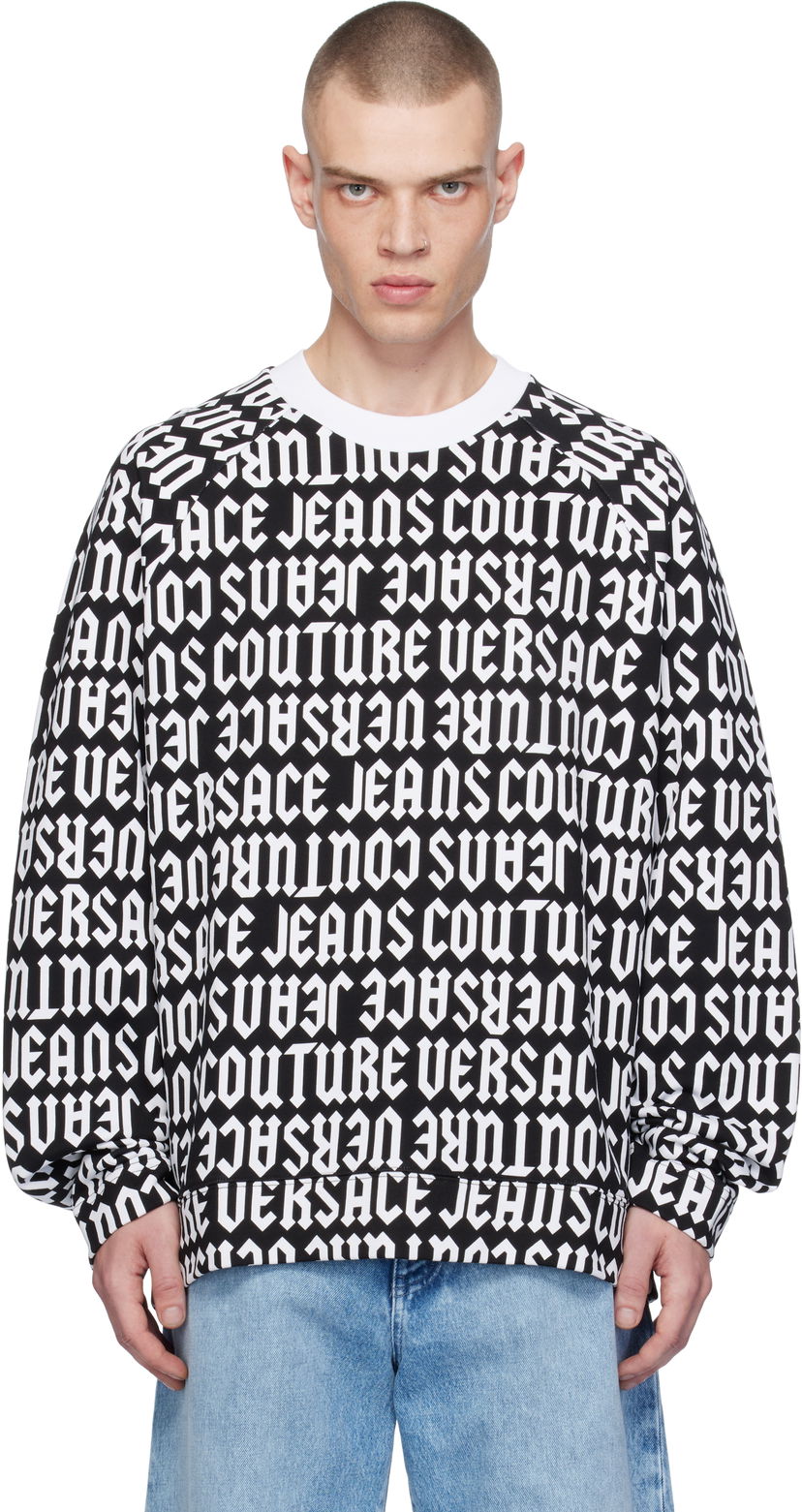 Pulover Versace Black & White Logomania Sweatshirt Črna | E77GAI316_EFS157