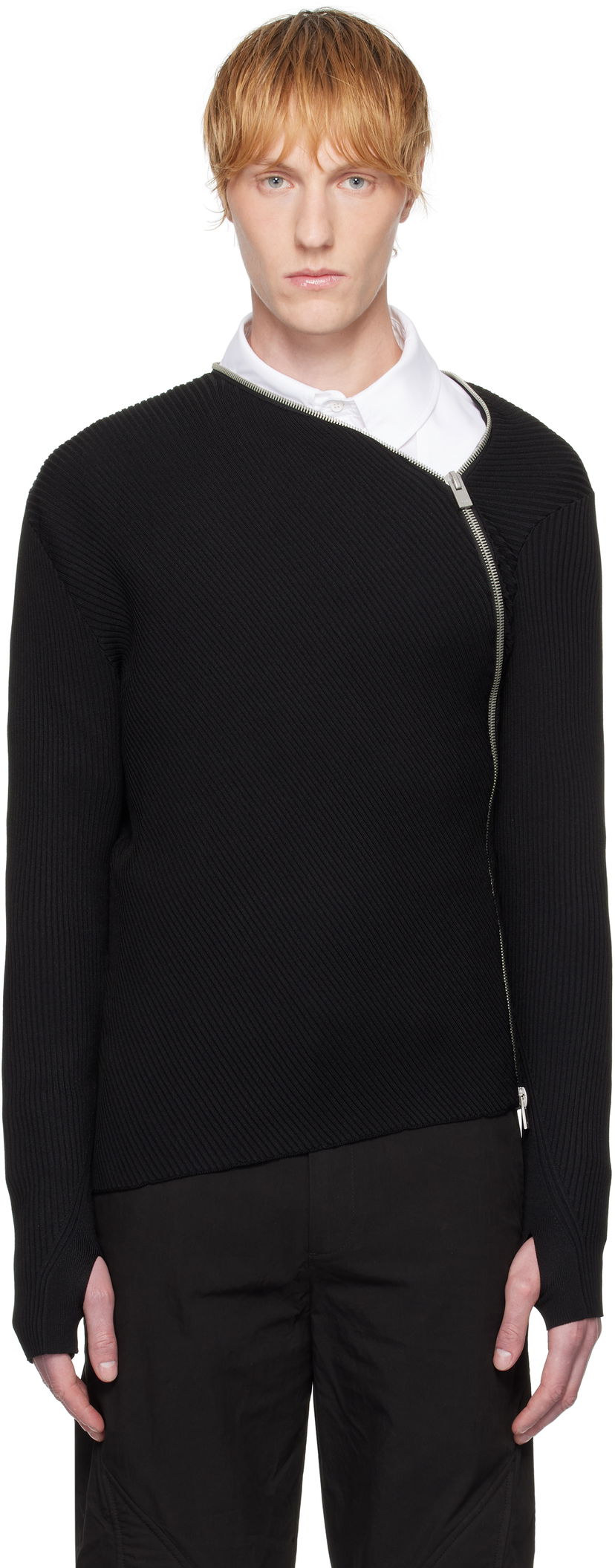 Pleteni pulover HELIOT EMIL HELIOT EMIL Tied Zip Knit Sweater Črna | SS25_M_07_045_BLK01_CO