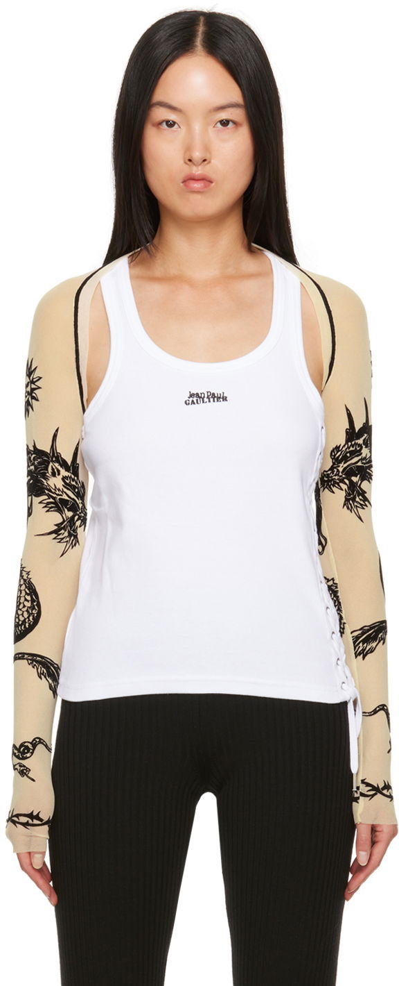 Majica Jean Paul Gaultier Off-White 'Safe Sex' Cardigan Bež | 23/15-F-TO120I-T001-63
