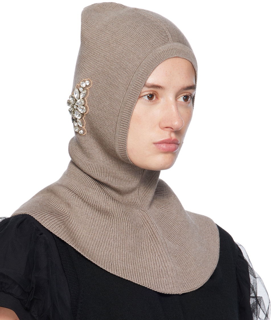 Beanie Simone Rocha Simone Rocha Embellished Knit Balaclava Bež | KMK5WB 0647, 1