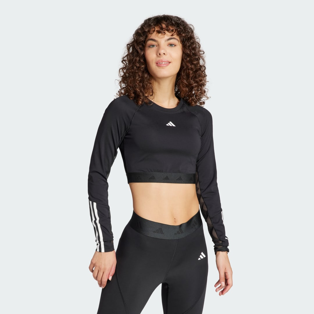 Krop-top adidas Performance Hyperglam Training Crop Long Sleeve Top Črna | IN6773, 0