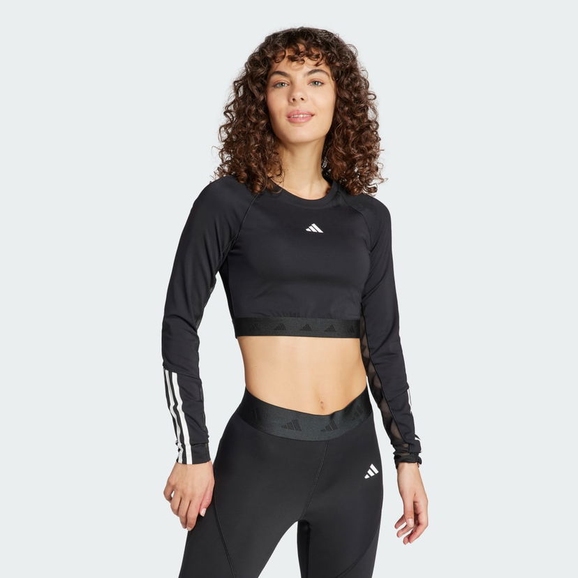 Krop-top adidas Performance Hyperglam Training Crop Long Sleeve Top Črna | IN6773