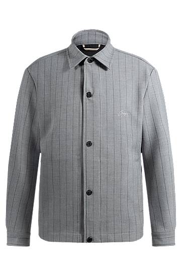 Srajce BOSS Relaxed Fit Pinstripe Overshirt with Script Logo Siva | 50534987